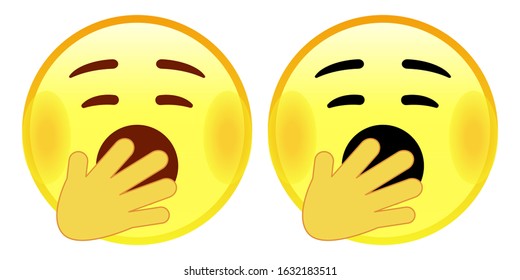 Emoji Yawning face. Emoticon with eyes closed and mouth wide open covered by a hand insufficient sleep. Tired smiley wants to sleep. Illustration icon vector emoticon flat design on a white background