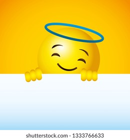 Emoji yellow round face wise holding white frame vector digital illustration image