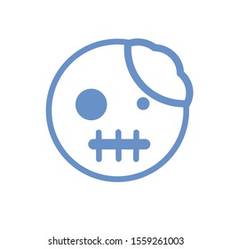 Emoji zombie face.emoticon  undead expression in blue color.vector icon