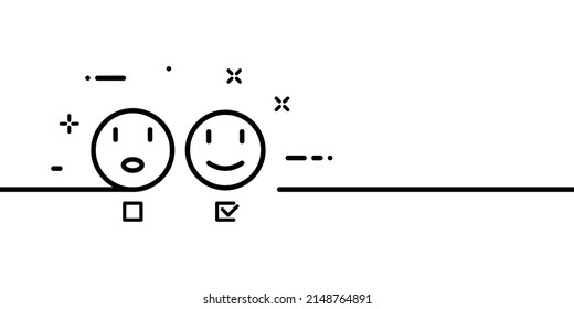 Emojiicon. Two emoticon, happy, offended, sricker. One line style. Vector line icon for Business and Advertising.