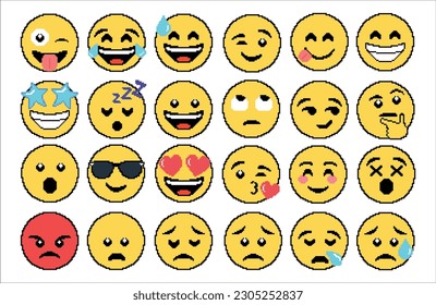 Emojis 8 bits pixelated icons collection