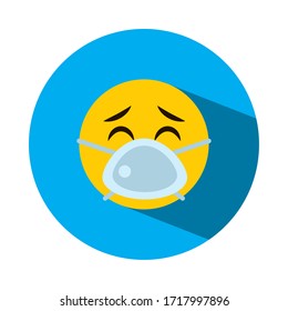 Emojis coronavirus concept, emoji wearing a mouth mask icon over white background, block style, vector illustration