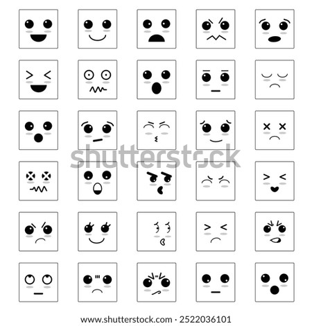 Emojis, different expressions. Vector faces. Cartoon face emotion icon emoji black outline. Set of Emoji icon vector. Set C