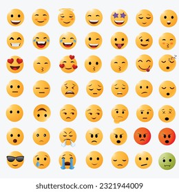 emojis in different facial expression . set of emoticon smile icons .high quality vector round yellow cartoon emoji .