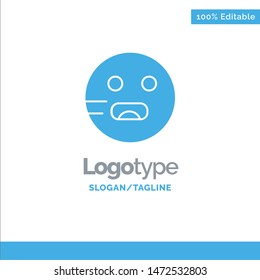 Emojis, Emoticon, Hungry, School Blue Solid Logo Template. Place for Tagline