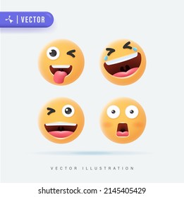 Emojis and emoticons face vector set. Emoticon of cute yellow faces with various expressions isolated in white background. Vector illustration. Set Icon Smile Emoji