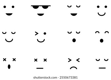 Conjunto de iconos de cara de emojis. Caras de emojis de Vector de alta calidad. Conjunto de ojos y boca de emojis. Conjunto de iconos de emoticonos cantan Vector. Ilustración vectorial de emojis de sonrisa.