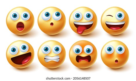 Emojis face vector set. Emoji icon collection isolated in white background for graphic design elements. Vector illustration.
