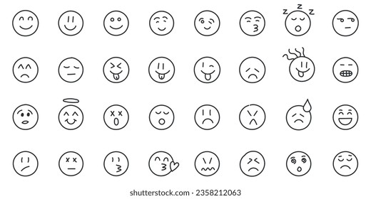 Emojis faces icon in hand drawn style. Doddle emoticons vector illustration on isolated background. Happy and sad face sign business concept.