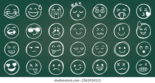 Emojis faces icon in hand drawn style. Doddle emoticons vector illustration on isolated background. Happy and sad face sign business concept.