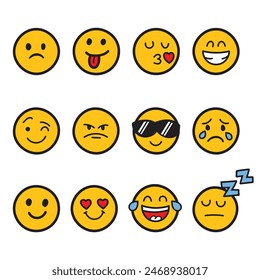 Emojis faces icon in hand drawn style. Doddle emoticons vector illustration on isolated background. Happy and sad face sign business concept.