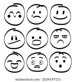 Emojis faces icon in hand drawn style Symbols.