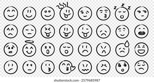 Emojis faces icon in hand drawn style. Doddle emoticons vector illustration on isolated background. Happy and sad face sign business concept.