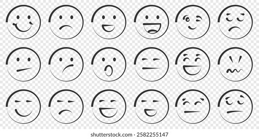 Emojis faces icon in hand drawn style. Doddle emoticons vector illustration on isolated background. Happy and sad face sign business concept.