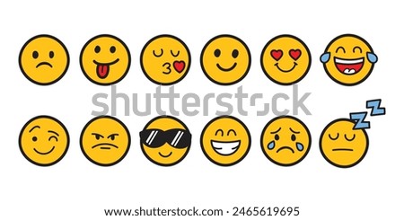 Emojis faces icon in hand drawn style. Doddle emoticons vector illustration on isolated background. Happy and sad face sign business concept.