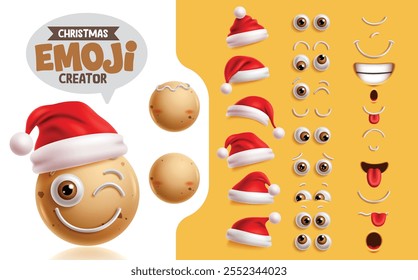 Conjunto de Clipart de kit de creación de pan de jengibre Emojis. Navidades emoji personaje de pan de jengibre con cara feliz guiñando el ojo, sombrero de Santa, ojos y colección bucal para la expresión facial maqueta. Ilustración vectorial 