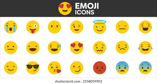 Emojis Icons Set, Containing All Emojis Icons Outlines, Vector Illustration Collection Editable eps10