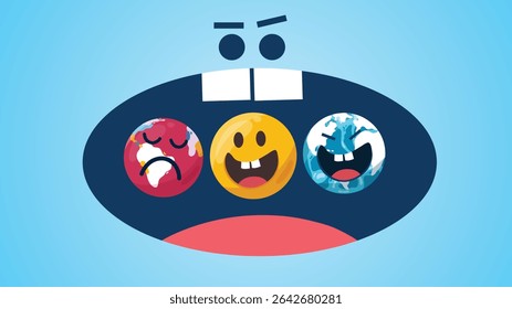 Emojis in intense comic-style face showing global mood variations