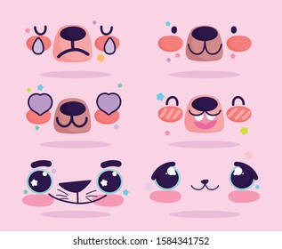 emojis kawaii cartoon bear expression faces set vector illustration