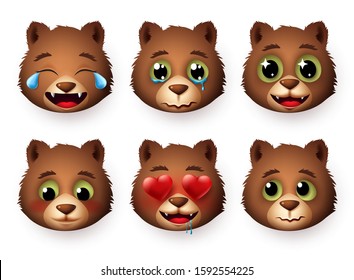 Emojis of panda face vector set. Pandas bear head emoticon animal in different expressions with in love, crying, shy, scared and laughing isolated in white background. Vector illustration.  
