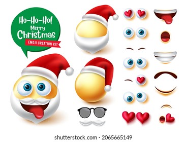 Emojis santa claus creador de vector set. Kit de 3 caracteres santa con carácter de navidad de emojis lindos, locos y graciosos editables para el diseño de la colección de expresiones faciales. Ilustración vectorial.
