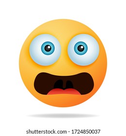 Emojis are shocked, tense, scared, amazed - a yellow face with an expression of fear and surprise. the concept of emoticons. vector illustration