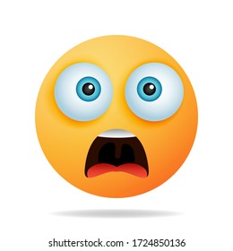 Emojis are shocked, tense, scared, amazed - a yellow face with an expression of fear and surprise. the concept of emoticons. vector illustration