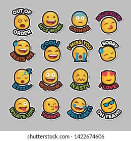 Emojis stickers set. Vector Illustration. Flat style