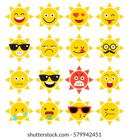 emojis. sun. sunlight. summer. Set of emotional  face on a white background. Flat vector emoticons. Set vector smiley. Characters smiley