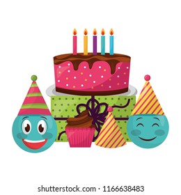 emojis with sweet cake and objects kawaii character icon