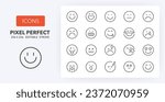 Emojis, thin line icon set. Outline symbol collection. Editable vector stroke. 256x256 Pixel Perfect scalable to 128px, 64px...