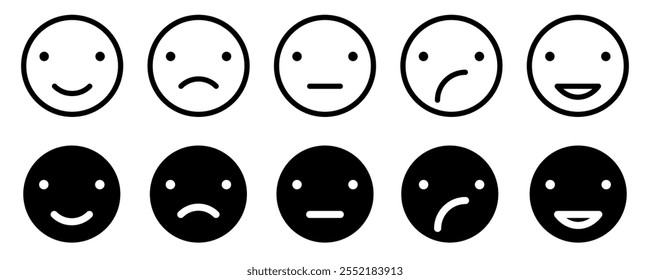 Emojis, thin line icon set. Outline symbol collection. Happy and sad face sign business concept.