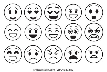 Emojis, thin line icon set. Outline symbol collection