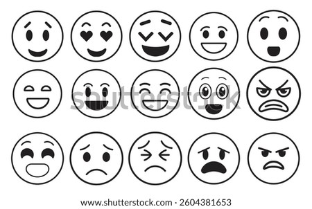 Emojis, thin line icon set. Outline symbol collection