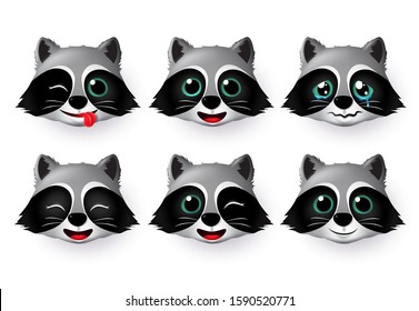 Emojis wolf face vector set. Wolfs emoticon animal faces in naughty, crying, cute, and smiling isolated in white background. Vector illustration.
