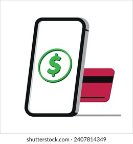 e-money dollar currency screen with credit card phone mobile banking illustration vector  