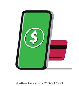 e-money dollar currency screen with credit card phone mobile banking illustration vector  