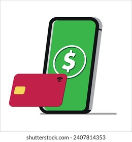 e-money dollar currency screen with credit card phone mobile banking illustration vector  