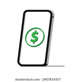 e-money dollar currency screen phone mobile banking illustration vector  