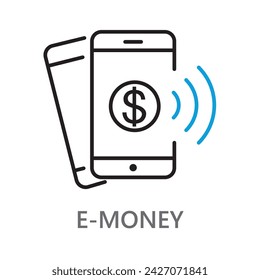 E-money icon. line vector icon on white background. High quality design element. Editable linear style stroke. Vector icon