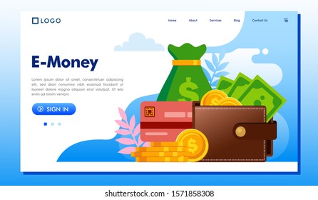 Emoney landing page website illustration vector flat design 