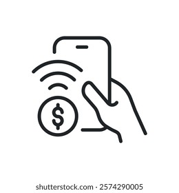 E-money thin line icons. Perfect pixel on transparent background