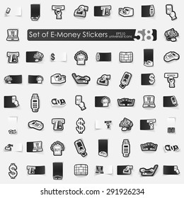 e-money vector sticker icons with shadow. Paper cut