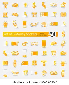 e-money vector sticker icons with shadow. Paper cut
