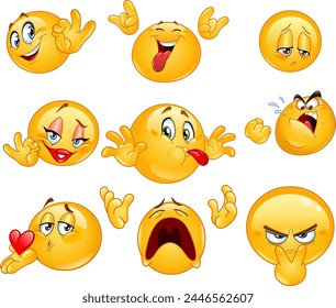 Emot Icon Sad Angry Happy Smile Mood Symbol Face Cute Illustration Vector