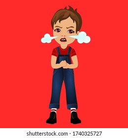 emoticon with a angry boy with red eyes, color vector emoji on red isolated background