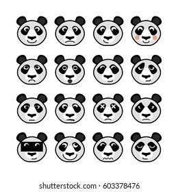 Emoticon Animals Panda Set Of Emotions Vector Flat Smiley Icons