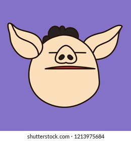 emoticon with arrogant fat pig man that proudly holds his head high, vector emoji drawn by hand in color, simplistic colorful picture, simple handdrawn illustration