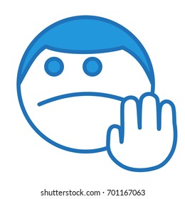 emoticon asks to stop with palm gesture, simplistic facial expression vector illustration, circle or ball shaped cartoon character, simple hand drawn line icon from a set, eps 10