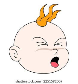 emoticon baby boy head closing eyes frowning face showing dislike. vector design illustration art